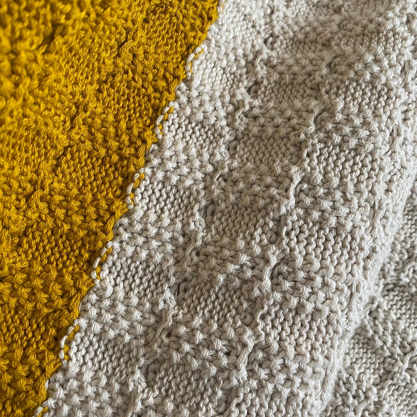 Knitted Baby Blanket, Yelllow & Cream