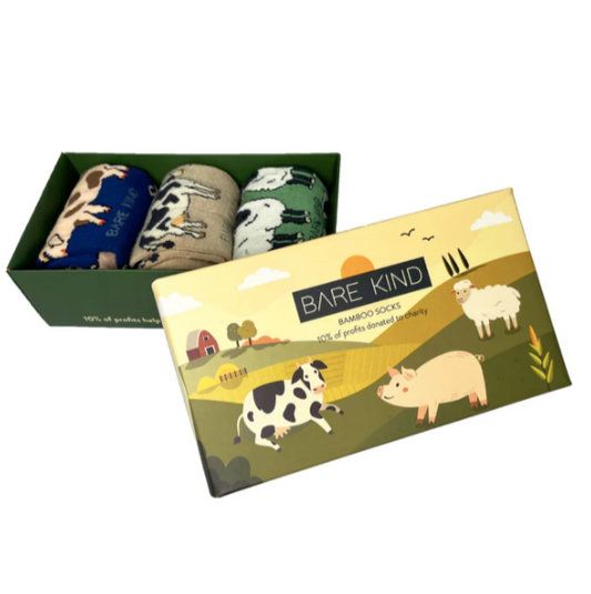 Farm Animals Bamboo Socks Gift Box of 3