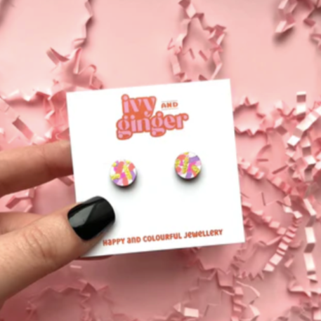 Mini Pink Circle Confetti Earrings