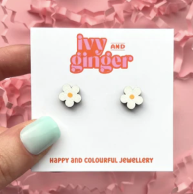 Mini White Flower Earrings