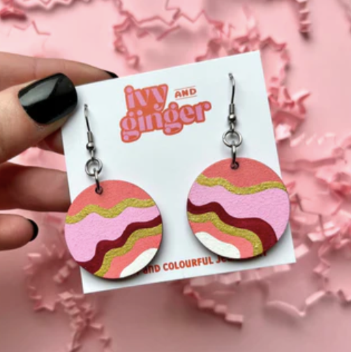 Pink & Gold Print Dangle Earrings