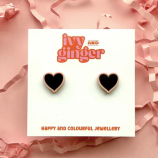 Black & Pink Heart Earrings