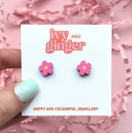 Mini Bright Pink Flower Earrings