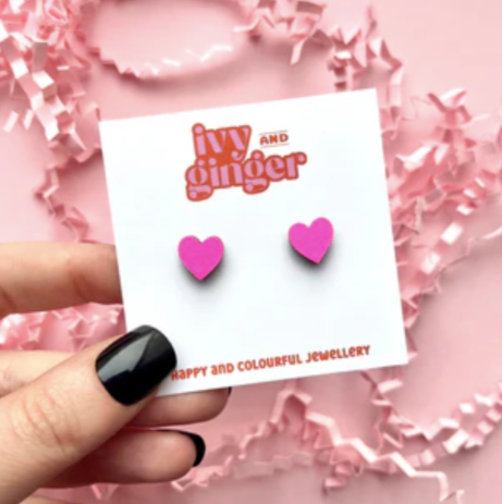 Mini Neon Pink Heart Earrings