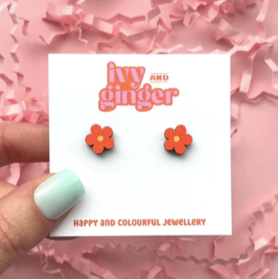 Mini Orange Flower Earrings