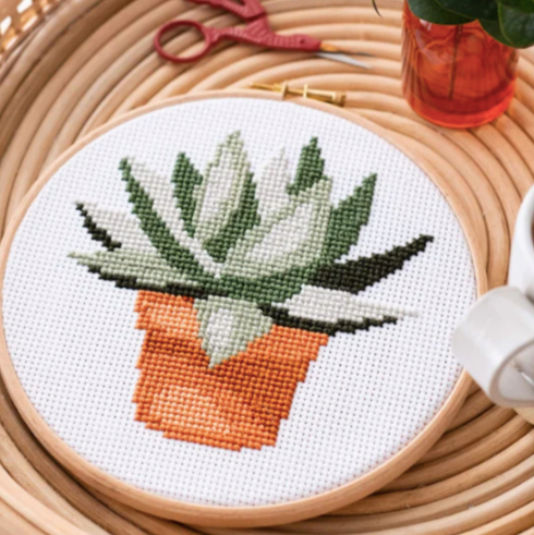 Cross Stitch Kit - Terracotta Succulent Pot