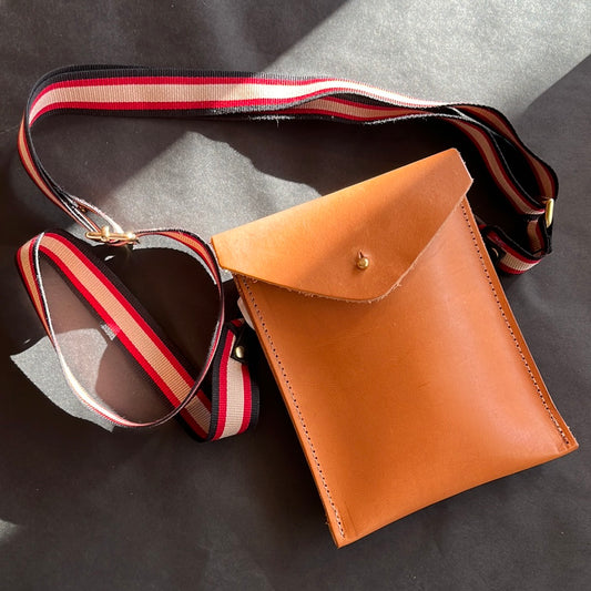 Handmade Leather Phone Cross-body Bag, Tan (adjustable strap)